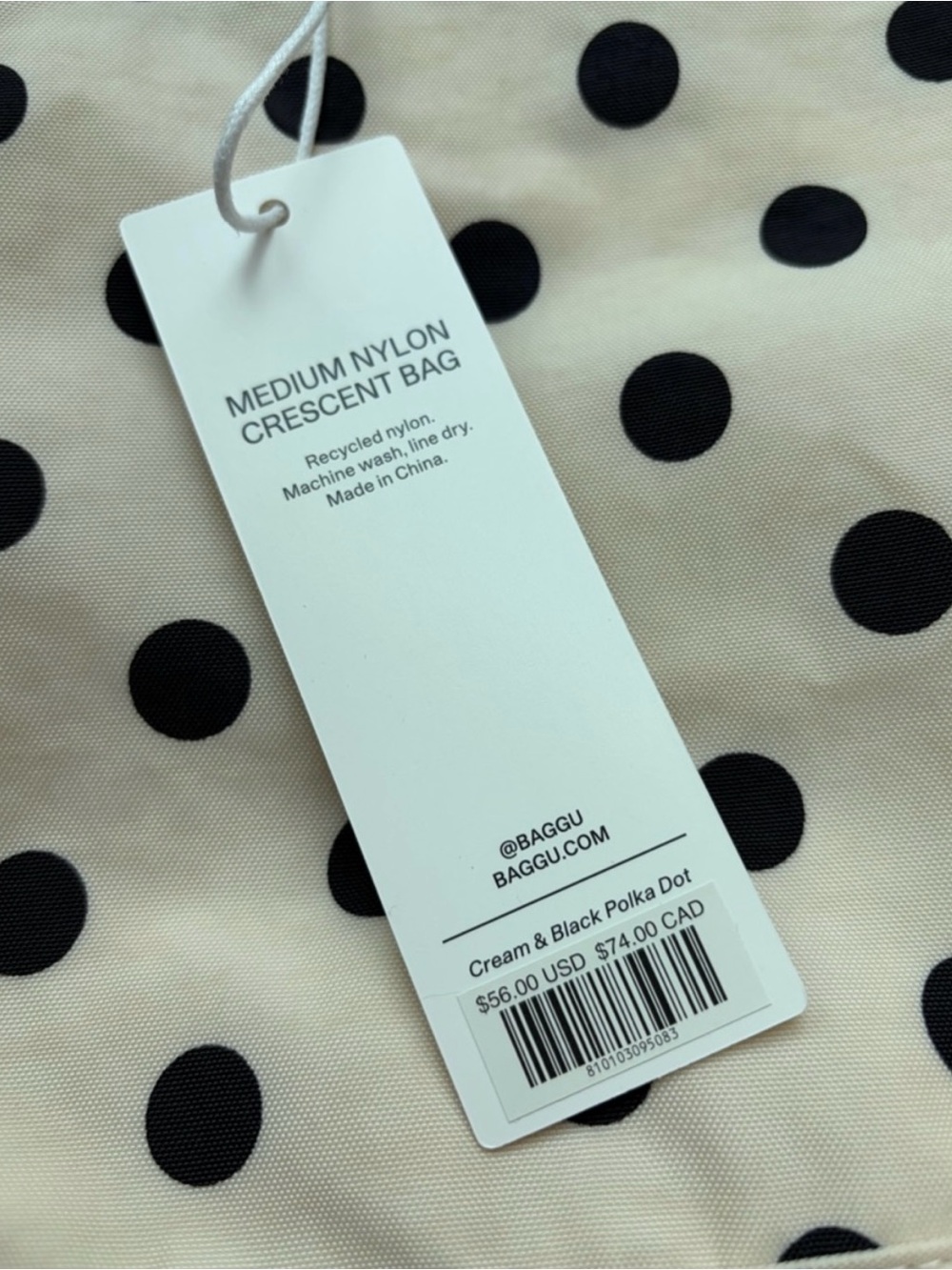 NWT BAGGU UO Exclusive Cream + Black Polka Dot Medium Nylon Crescent Bag - Picture 4 of 6